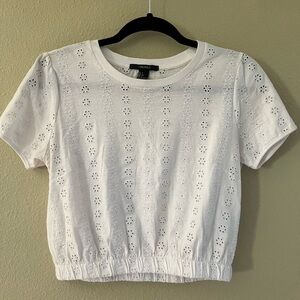 White Forever 21 Floral Embroidered Crop